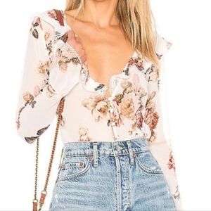 MAJORELLE Fleur Blouse in White Zinnia Floral Print Sz S
